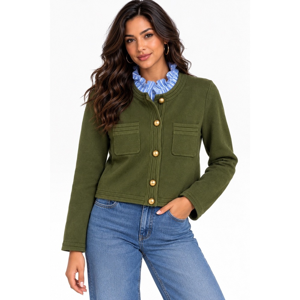 Free Assembly Olive Green Cardigan Jacket Gold Dome Buttons Womens Small NWT